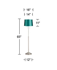 360 Lighting Abba Modern Tall Standing Floor Lamp Twin Pull Chain Metal Brushed Steel Finish Office Drum Soft Teal Shade