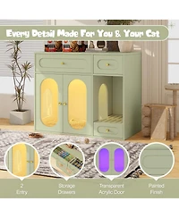 Zeus & Ruta Cat Litter Box Enclosure with Led Light, Storage Drawers and Acrylic Doors