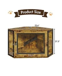 Zeus & Ruta 48 in. Corner Cat Litter Box Enclosure Modern Hidden Cabinet with Acrylic Door Led Light and Playground