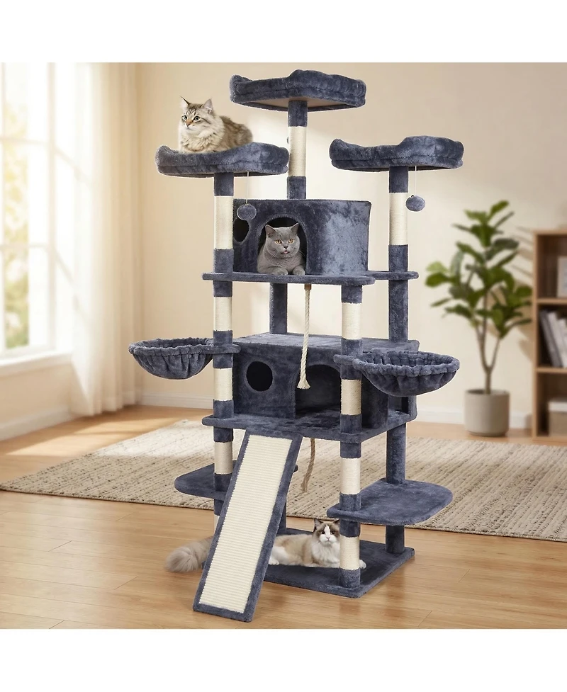 Zeus & Ruta 68.5 in. Cat Tree for Indoor Cats Modern Tall Tower with Cat Condos and Scratching Posts