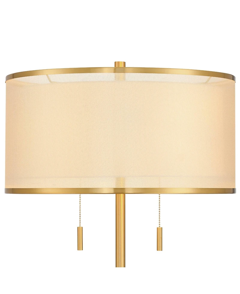Possini Euro Design Granview Mid Century Modern 66" Tall Standing Floor Lamp with Glass Table Usb Port Gold Metal Warm Brass Finish