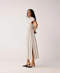 Reistor Women's Maxi Gathered Dress with Side Slits Stripes