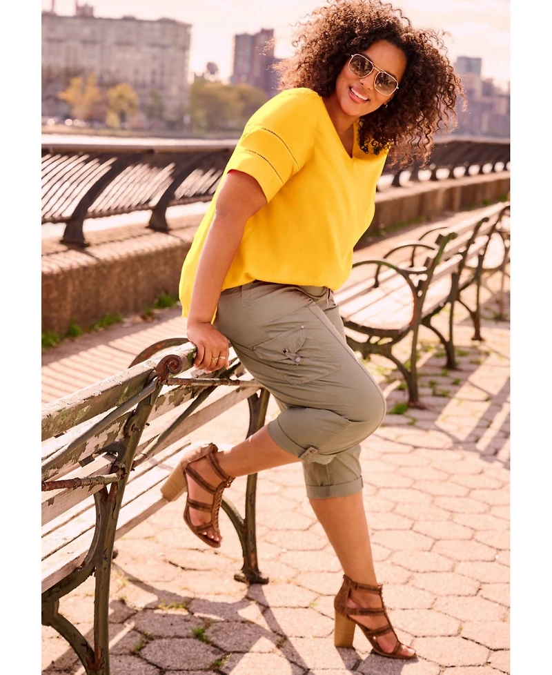 Avenue Women's Openwork Trim Short Sleeve Top