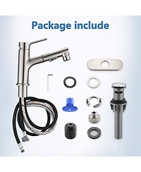 Busdays Brushed Nickel Pull Out Bathroom Sink Faucet with Pop-up Drain and Deck Plate