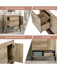 Busdays Modern Bathroom Vanity with Ceramic Sink, Storage Cabinet with Sliding Drawer and Open Shelf