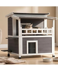 Zeus & Ruta 2 Story Wooden Cat House With Balcony Insulated Waterproof Outdoor Shelter For 1 3 Cats In Winter