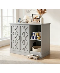 Zeus & Ruta Cat Litter Box Cabinet with Power Outlet Hidden Modern Furniture for Large Automatic Litter Boxes with Litter Catcher