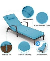 gaomon Set of 2 Rattan Folding Chaise Loungers, 5-Position Adjustable