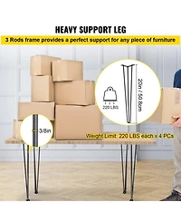 Gouun 20 in Hairpin Table Legs Set of 4, Carbon Steel 3-Rod Furniture Legs with 880 lbs Total Load Capacity