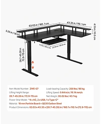 Gouun L Shaped Electric Standing Desk 63 x 43 in, Adjustable Height Corner Desk with Keyboard Tray and Power Strip