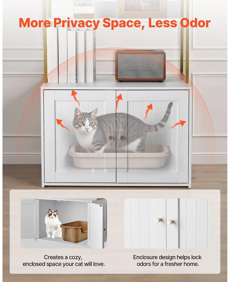 Gouun Hidden Cat Litter Box Cabinet with Storage Shelves and Metal Legs