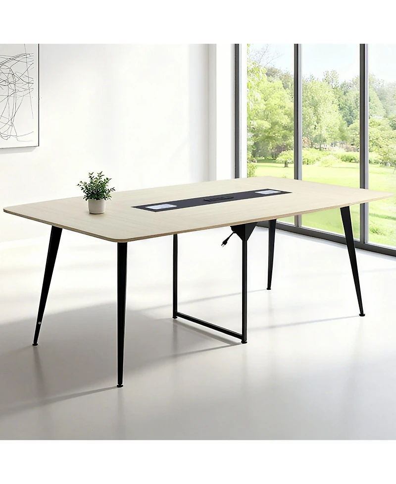 Gouun 8 ft Boat Shaped Conference Table for 10 Person with Charge Station, Modern Office Meeting Desk