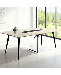 Gouun 8 ft Boat Shaped Conference Table for 10 Person with Charge Station, Modern Office Meeting Desk