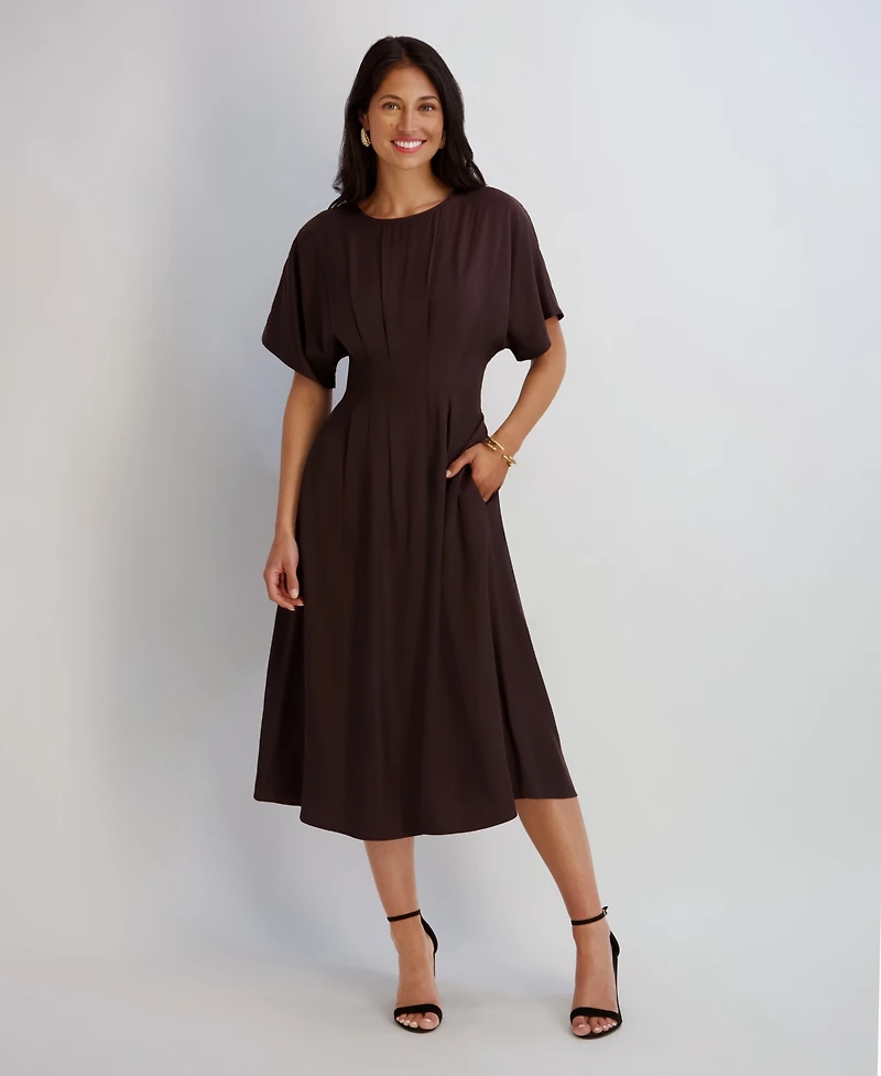 kensie Women's Dolman-Sleeve Cinched-Waist Midi Dress
