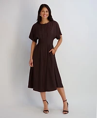 kensie Women's Dolman-Sleeve Cinched-Waist Midi Dress