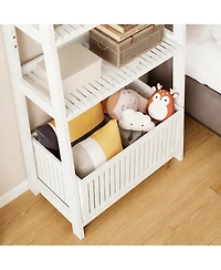 Yigii Ladder Shelf 4-Tier Bookshelf with Storage Basket Bamboo Bookcase