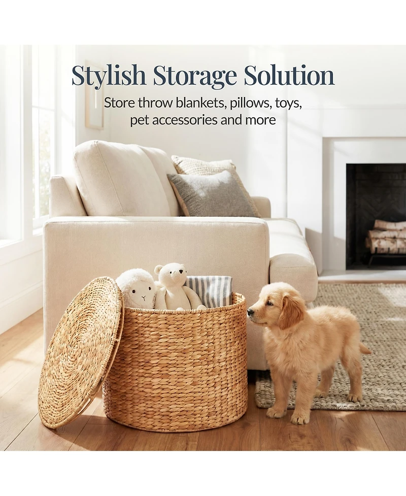 Best Choice Products Large Round Storage Ottoman W/ Lid, Handwoven Water Hyacinth Footstool