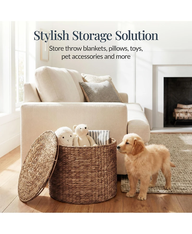 Best Choice Products Large Round Storage Ottoman W/ Lid, Handwoven Water Hyacinth Footstool