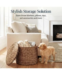 Best Choice Products Large Round Storage Ottoman W/ Lid, Handwoven Water Hyacinth Footstool