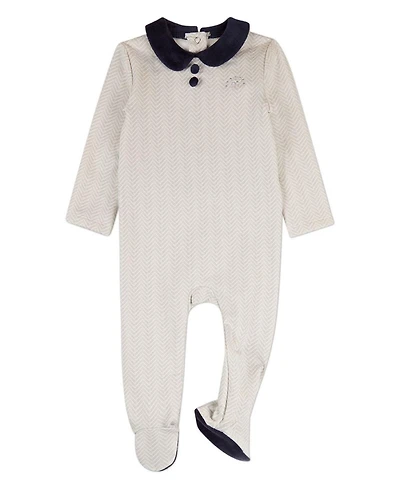 MeMoi Baby Girls Chevron-Print Cotton-Rich Footie with Plush Velour Trim