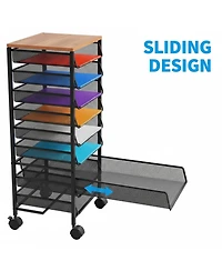 Yigii 12 Tier Rolling File Cart Wood Top Metal Mesh Sliding Trays Office Home School Storage