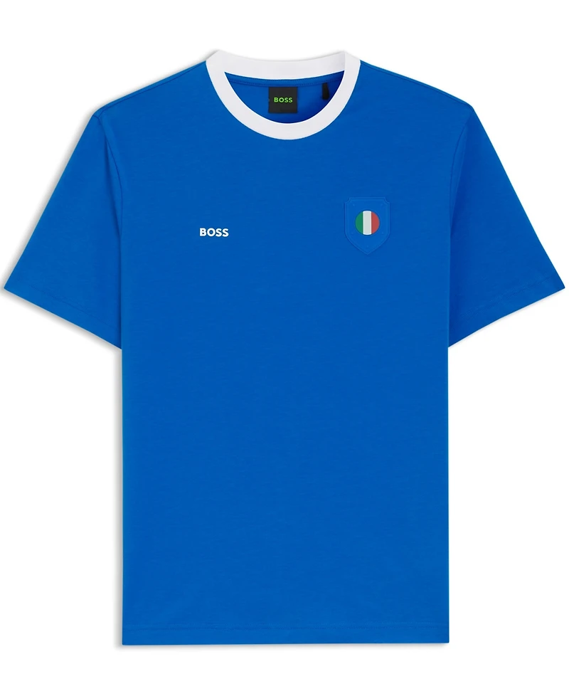 Boss by Hugo Men's Stretch-Cotton Italy Country Flag Logo T-Shirt