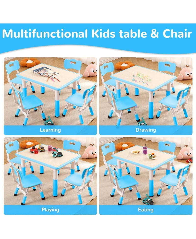 gaomon Kids Table and 4 Chairs Set, Toddler Height Adjustable Desk with Graffiti Desktop, Non-Slip Legs, Max 300lbs,Arts and Crafts Table