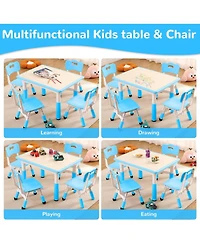 gaomon Kids Table and 4 Chairs Set, Toddler Height Adjustable Desk with Graffiti Desktop, Non-Slip Legs, Max 300lbs,Arts and Crafts Table