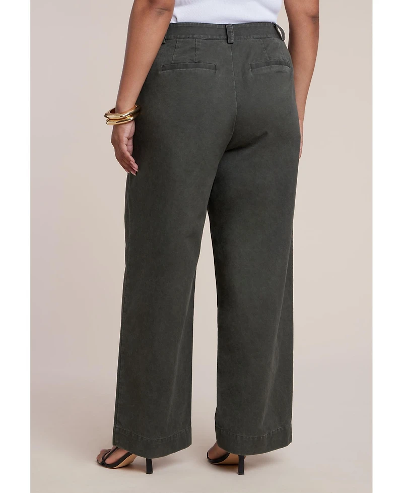 Eloquii Women's Plus Twill Straight Leg Pant