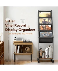 Yigii Vinyl Record Storage Stand 4-Tier Display Shelf Rack Wood Metal Frame