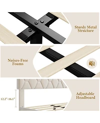 gaomon Bed Frame with Upholstered Headboard, Upholstered Bed Frame, Heavy-Duty Platform Bed Frame with Strong Wood Slats