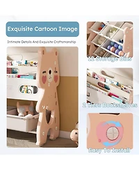 Rainsken Kids Bookshelf, Toy Storage Organizer with 12 Toy Bins and 2 Tier Display Rack for Playroom, Bedroom, Kids Room and Classroom