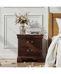 Flynama Timeless Classic Wooden Nightstand Cherry Finish Traditional Bedroom Storage Furniture with Drawers