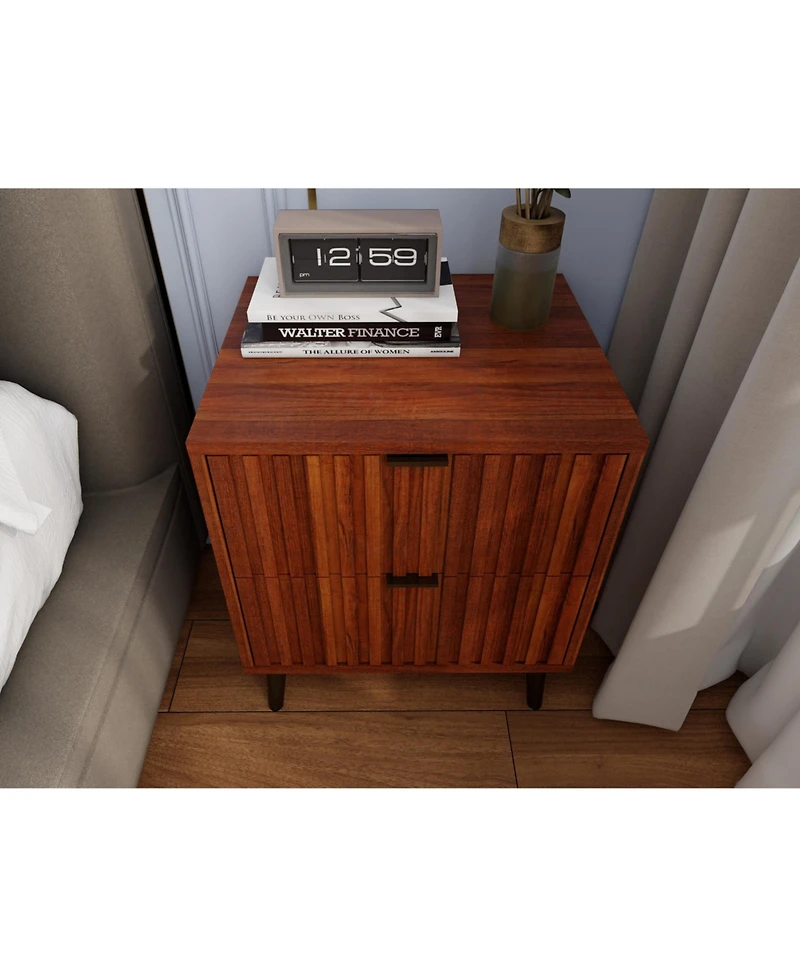 Flynama Elegant Modern Wooden Nightstand with Drawers Neutral Finish Bedside Table for Bedroom Living Room