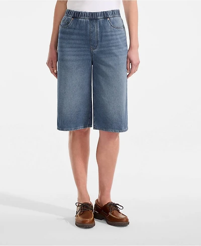 Lands' End Women's Starfish High Rise Knit Denim 12" Bermuda Shorts