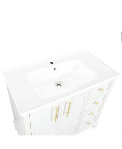 Busdays 35.6" White Ceramic Basin, Only Ceramic Sink, Without Cabinet