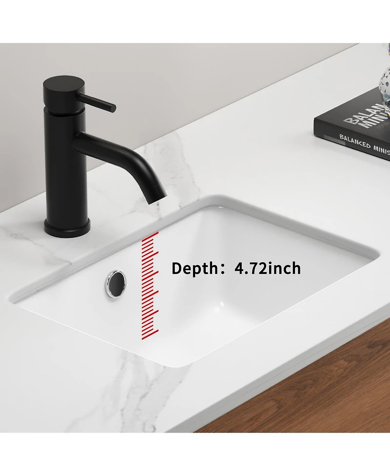 Busdays 16 Inch Rectangle Undermount Bathroom Sink Under Counter Vanity Sink Opening Size White Porcelain Basin Sink Para Banos
