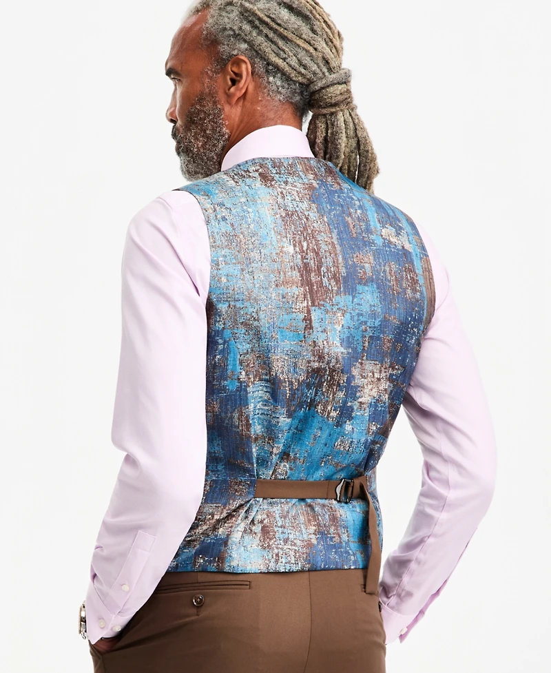 Tayion Collection Men's Classic-Fit Medium Brown Suit Separate Double-Breasted Vest