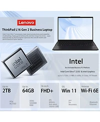 Lenovo ThinkPad L16 16" Traditional Laptop Intel Core Ultra 7 16GB Ram Intel Graphics 512GB Ssd Storage Windows 11 Pro 60Hz
