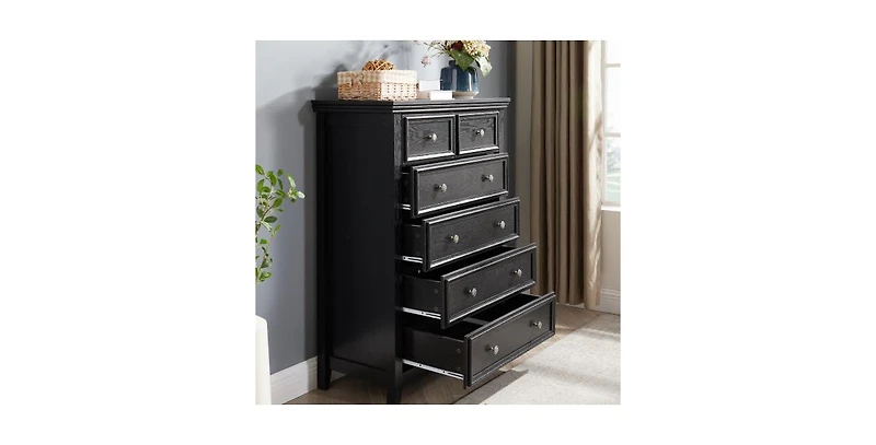 Flynama Stylish 6 Drawer Dresser Farmhouse Cabinet with Metal Slide Rails Anti Tipping Device for Home Use