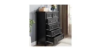 Flynama Stylish 6 Drawer Dresser Farmhouse Cabinet with Metal Slide Rails Anti Tipping Device for Home Use