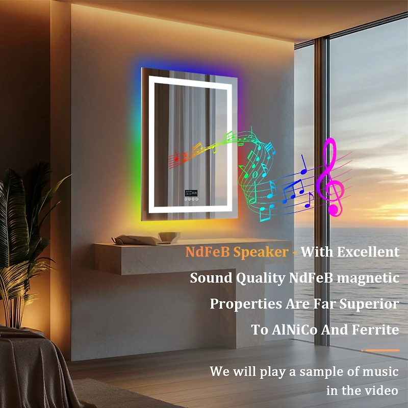 Luvod 48"x24" Rectangle Smart Led Bathroom Mirror Smart Led Bathroom Mirror Digital Display Anti Fog Memory Function
