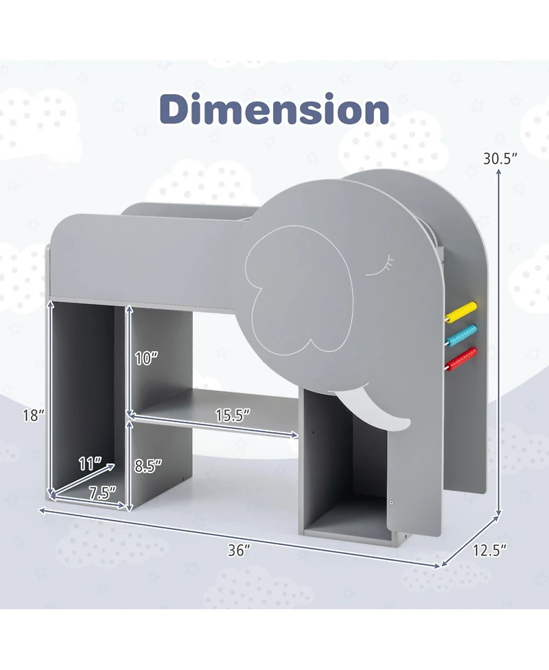 Slickblue Montessori Bookshelf with Elephant Shape 3-Tier Toddler Toy Storage Organizer