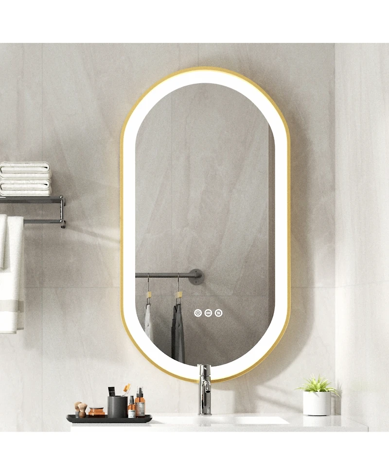 Luvodi 19.68"x39.37" Anti-Fog Lighted Oval Bathroom Mirror Frontlit Touch Dimmable for Wall Vanity