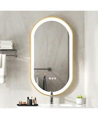Luvodi 19.68"x39.37" Anti-Fog Lighted Oval Bathroom Mirror Frontlit Touch Dimmable for Wall Vanity