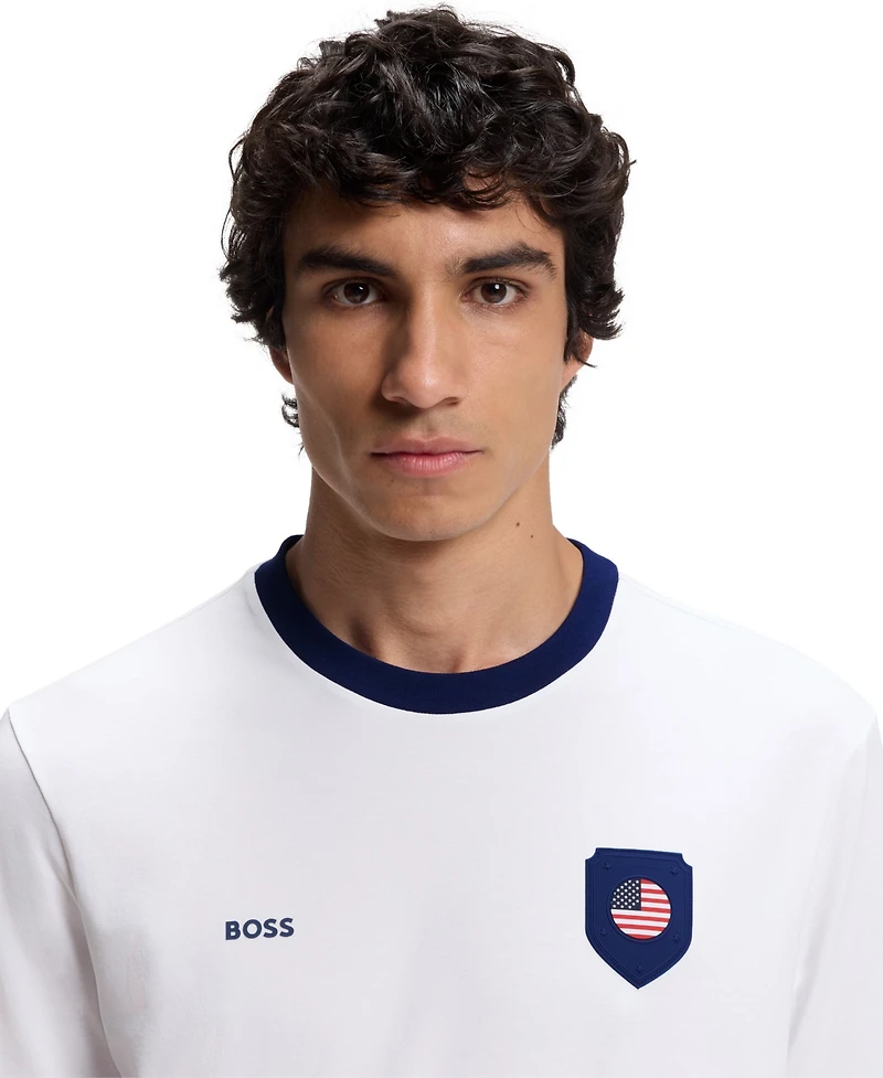 Boss by Hugo Men's Stretch-Cotton Usa Country Flag Logo T-Shirt