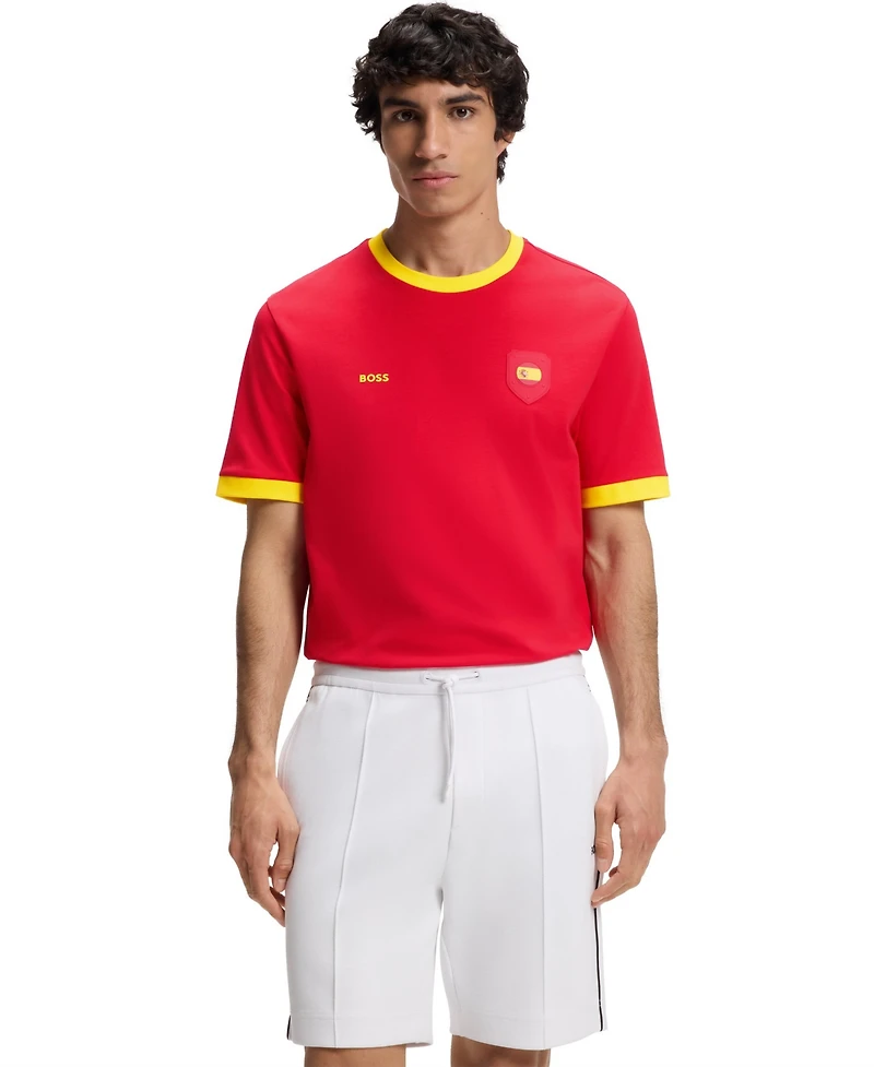 Boss by Hugo Men's Stretch-Cotton Spain Country Flag Logo T-Shirt