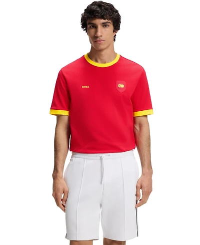 Boss by Hugo Men's Stretch-Cotton Spain Country Flag Logo T-Shirt