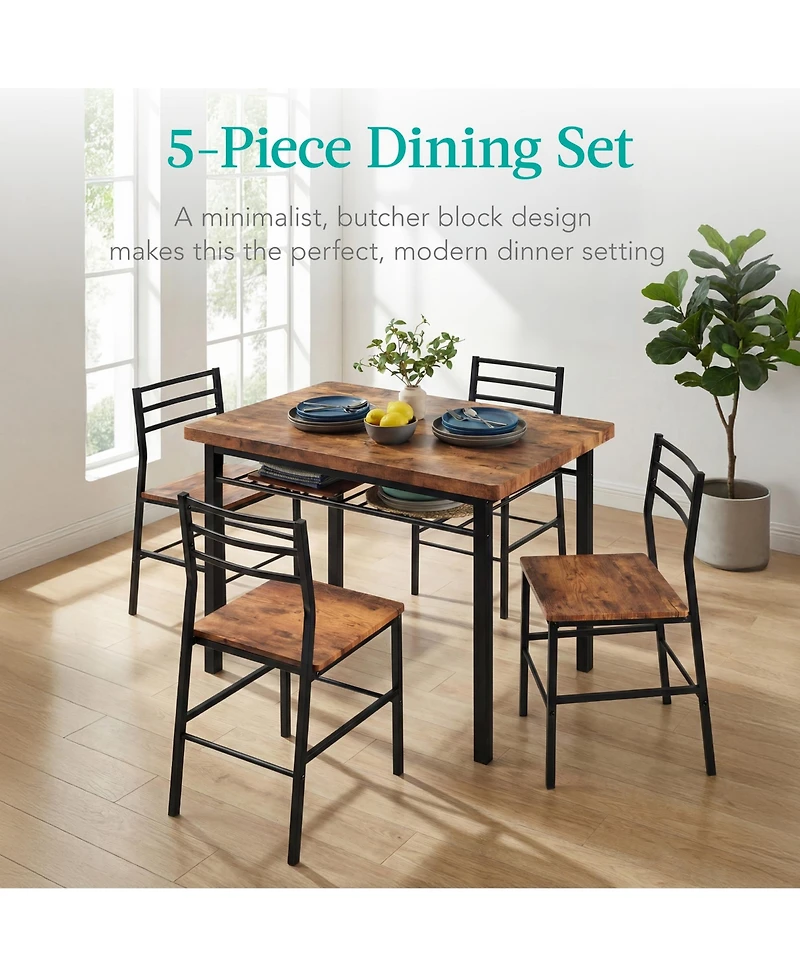 Best Choice Products 5-Piece Modern Dining Set, Kitchen Table W/ 4 Matching Chairs and Storage Rack