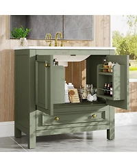 Tribesigns 30" Bathroom Vanity with Sink, Freestanding Vanity with Solid Wood Frame, Ceramic Sink, Soft-Close Doors, Drawer & Door Organizer